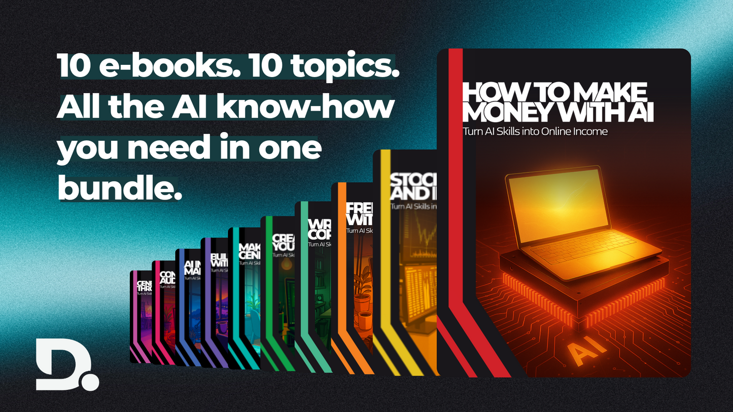 10 colorful AI e-books covering key topics in one beginner-friendly ultimate bundle.