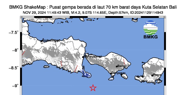 Gempa Barat Daya Kuta Selatan Bali